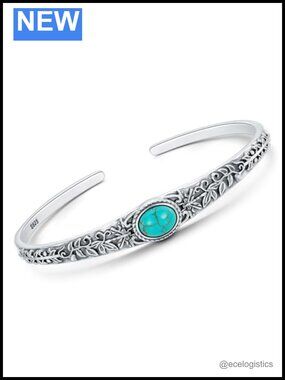 Sterling Silver Turquoise Bangle Bracelet, Vintage Cuff, Adjustable